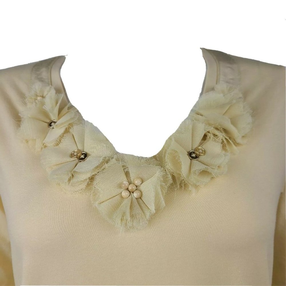 Cabi Top Womens Size M Medium Solid All Yellow Floral Neckline Style #316 - Picture 2 of 8